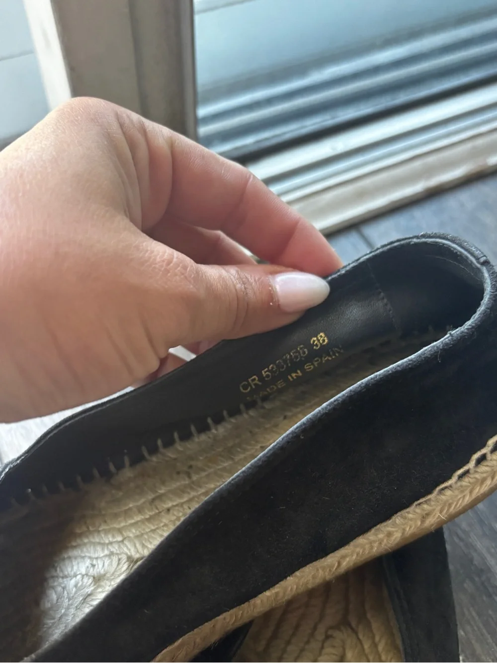 Yves Saint Laurent Black Suede Espadrille Flats with Beaded Logo 38